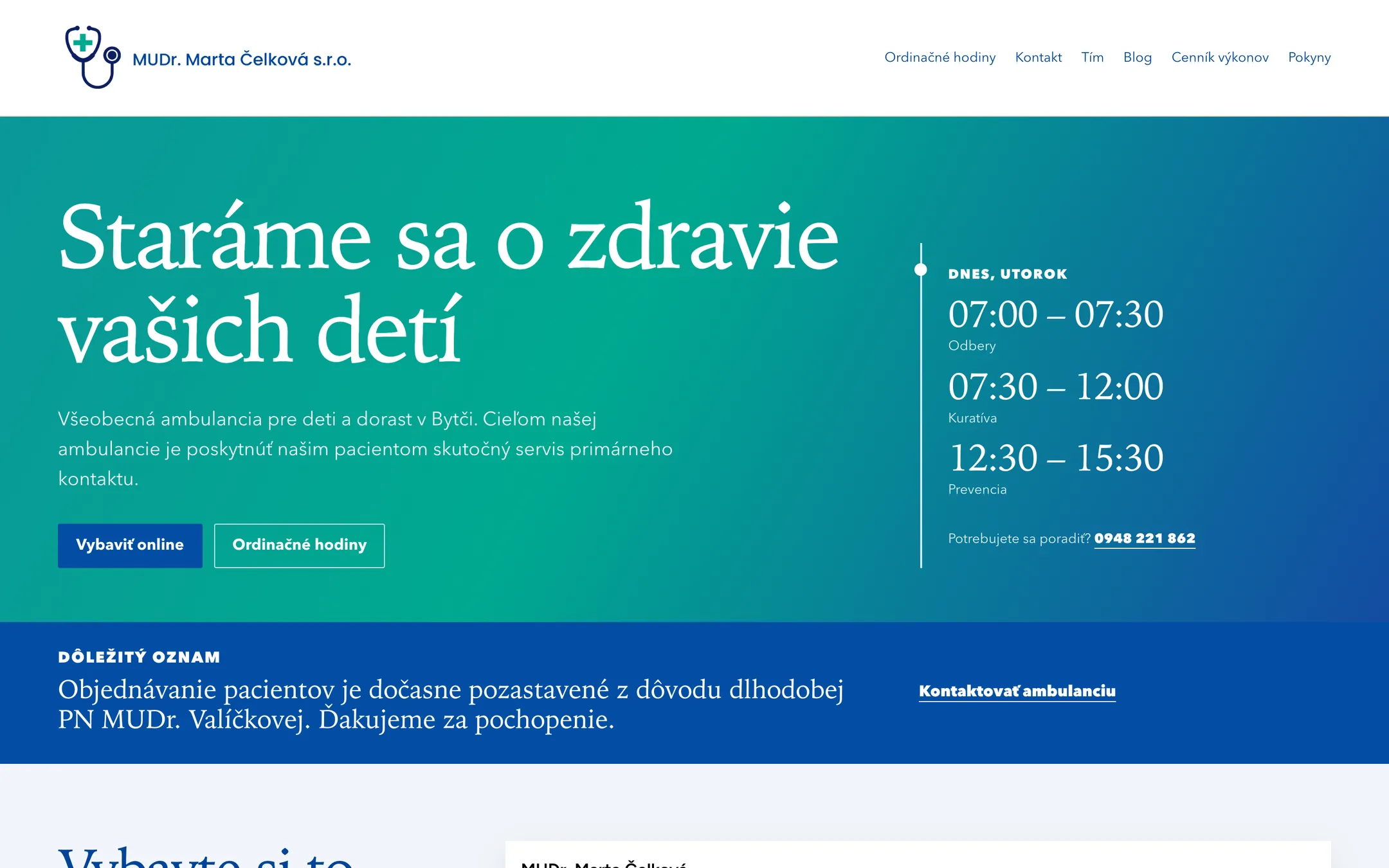 Nový web ambulancie MUDr. Marty Čelkovej — celkova.sk